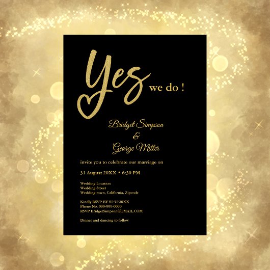 Ja, wir machen eine elegante Black Gold Hochzeit Einladung