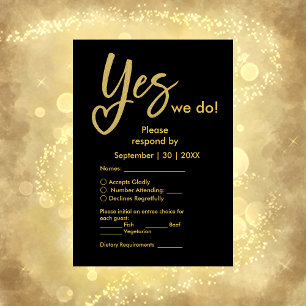 Ja, wir machen eine elegante Black Gold Hochzeit RSVP Karte