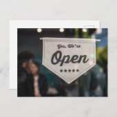 Ja, wir sind Open Sign Typographic Image Word Text Postkarte (Vorne/Hinten)