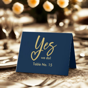 Ja Wir treiben marineblaue Gold Hochzeit Tischnumm Dankeskarte