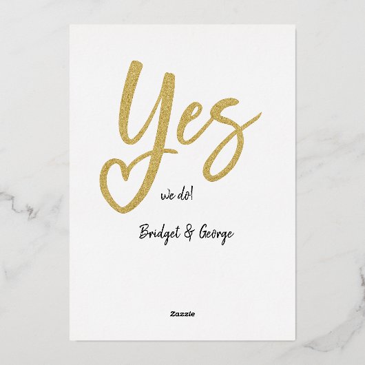 Ja Wir tun weiße Goldhochzeit speichern das Datum Folieneinladung (Rückseite)