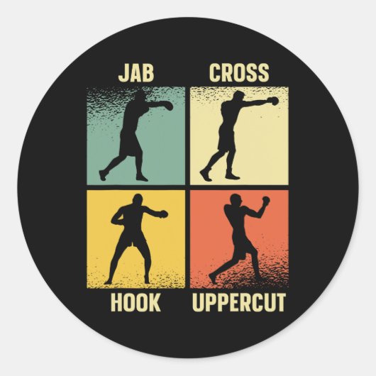 Jab Cross Hook Uppercut - Boxing Moves Graphic Gri Runder Aufkleber (Vorderseite)