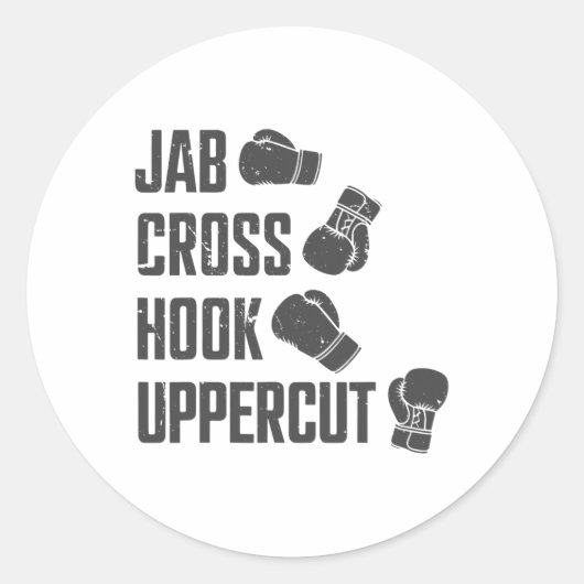 Jab Cross Hook Uppercut Funny Boxing Trainer Runder Aufkleber (Vorderseite)