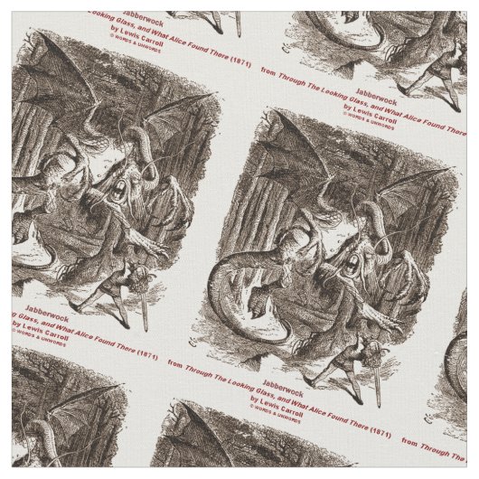 Jabberwock von Lewis Carroll Through Looking Glass Stoff (Nahaufnahme)