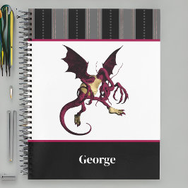 Jabberwocky Dragon mit Monogramm und schwarzen Str Notizblock