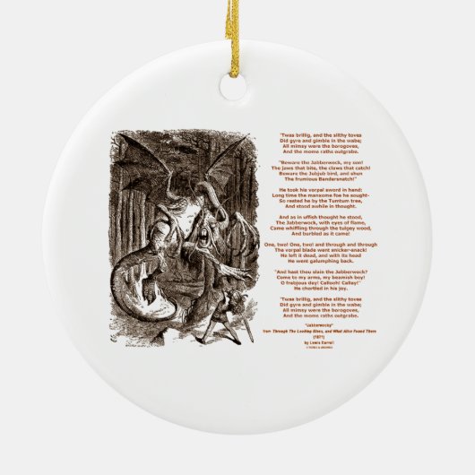 Jabberwocky Gedicht durch Lewis Carroll Keramik Ornament (Hinten)
