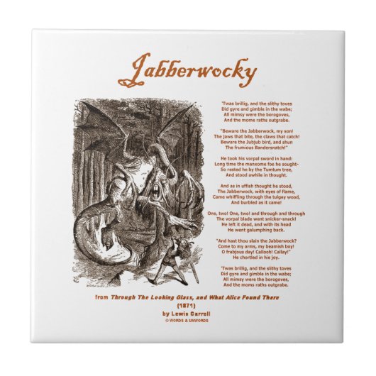 Jabberwocky Gedicht durch Lewis Carroll (schwarze Fliese (Vorderseite)