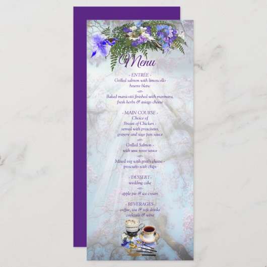 Jacaranda Blooms & Lily Bouquet Menu Menükarte (Vorne/Hinten)