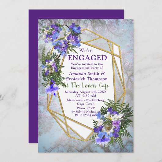 Jacaranda Blooms & Lily Bouquet Party Einladung (Vorne/Hinten)