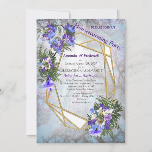 Jacaranda Blooms & Lily Bouquet Party Einladung (Vorderseite)
