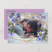 Jacaranda Blooms & Lily Bouquet rette die Daten Ankündigungspostkarte (Vorne/Hinten)