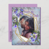 Jacaranda Blooms & Lily Bouquet Save the Date Ankündigungspostkarte (Vorne/Hinten)