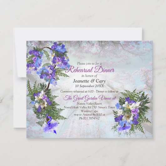 Jacaranda Blooms & Lily Bouquet Theme Einladung (Vorderseite)