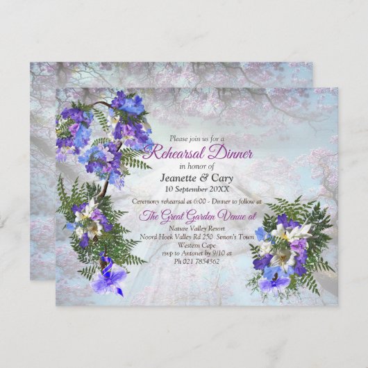 Jacaranda Blooms & Lily Bouquet Theme Einladung (Vorne/Hinten)