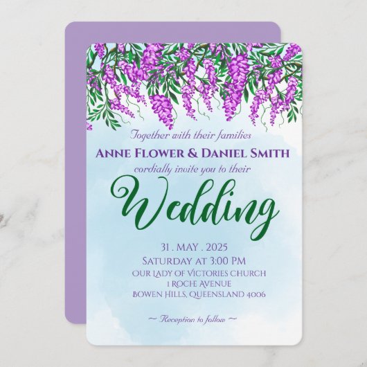 Jacaranda Sky Blue Wedding Einladung (Vorne/Hinten)