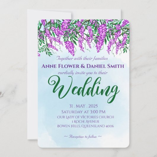 Jacaranda Sky Blue Wedding Einladung (Vorderseite)