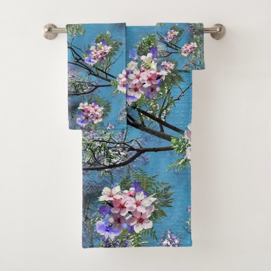 Jacaranda Spring Blooms wiederholen Muster Badhandtuch Set (Insitu)