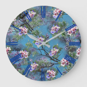 Jacaranda Spring Blooms wiederholen Muster Große Wanduhr