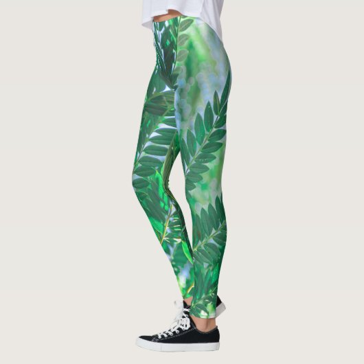 Jacaranda Tree Verlasse grüne Farben Leggings (Links)