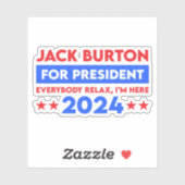 Jack Burton für Präsident 2024 Aufkleber (Blatt)