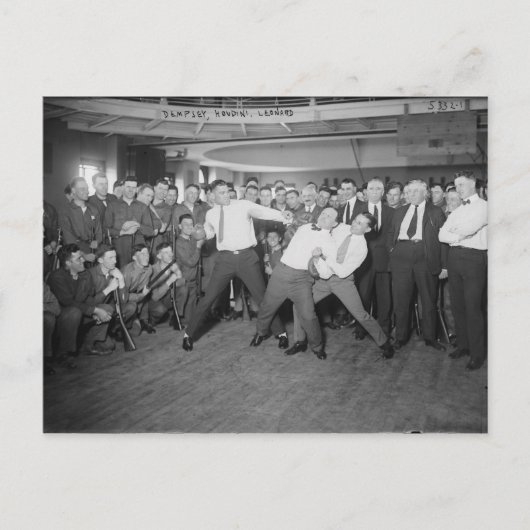 Jack Dempsey Mock kämpft gegen Harry Houdini Postkarte (Vorderseite)