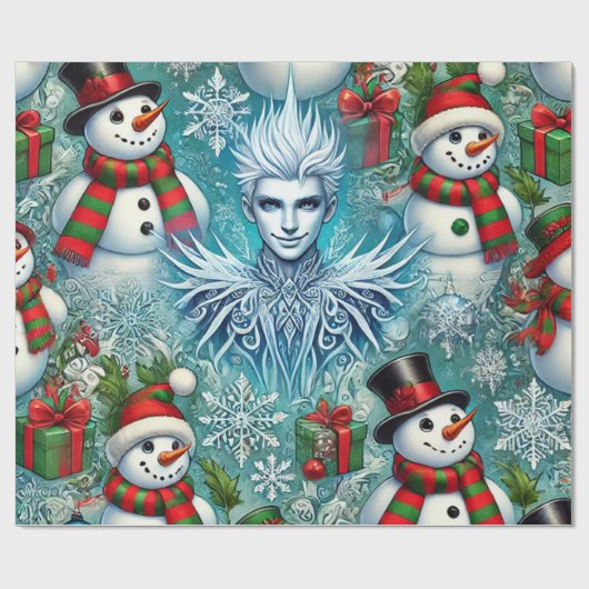 Jack Frost und Schneemobil Geschenkpapier (Flach)