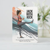 Jack mit Kick-Fitness-Karte mit blauem Hintergrund Save The Date (Stehend Vorderseite)