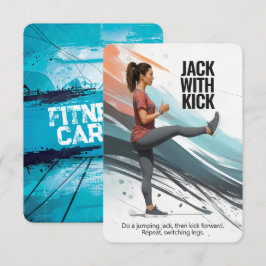 Jack mit Kick-Fitness-Karte mit blauem Hintergrund Save The Date