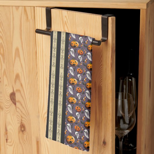 Jack-o-Ghost Lila Streifen Geschirrtuch (Drittel gefaltet)