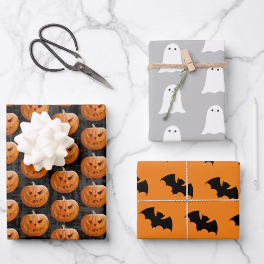 Jack-O-Lantern-3-Pack-Geschenkpackung Geschenkpapier Set (Vorderseite)