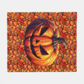 Jack-O-Lantern auf Herbstblättern und Pumpkins Fleecedecke (Vorderseite (Horizontal))