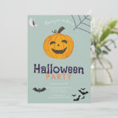Jack-O' Lantern Bats Moon Halloween-Party Einladung (Stehend Vorderseite)