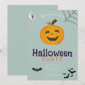 Jack-O' Lantern Bats Moon Halloween-Party Einladung (Vorne/Hinten)