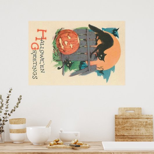 Jack O' Lantern Black Cat Bat Vollmond Poster (Küche)