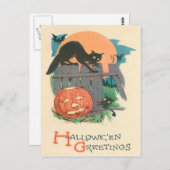 Jack O' Lantern Black Cat Bat Vollmond Postkarte (Vorne/Hinten)