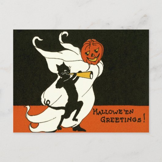 Jack O' Lantern Black Cat Ghost Horn Postkarte (Vorderseite)