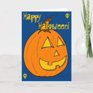 Jack o' Lantern Blue "Happy Halloween" Card Karte