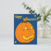 Jack o' Lantern Blue "Happy Halloween" Postkarte (Stehend Vorderseite)