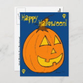Jack o' Lantern Blue "Happy Halloween" Postkarte (Vorne/Hinten)