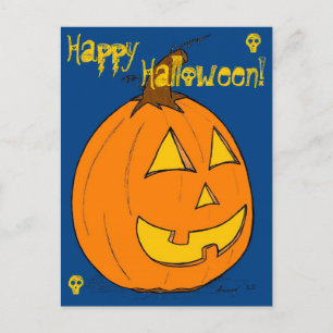 Jack o' Lantern Blue "Happy Halloween" Postkarte