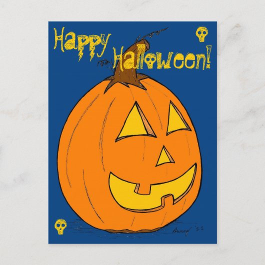 Jack o' Lantern Blue "Happy Halloween" Postkarte (Vorderseite)