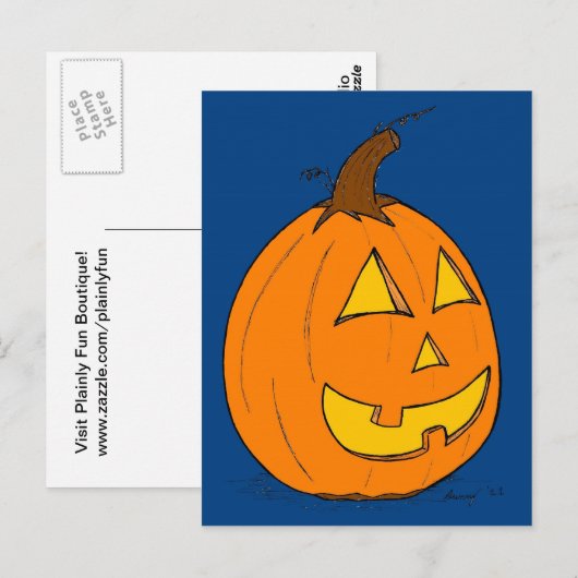 Jack o' Lantern Blue Postcard Postkarte (Vorne/Hinten)