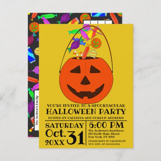 Jack O' Lantern Bucket Halloween Einladungspostkarte (Vorne/Hinten)