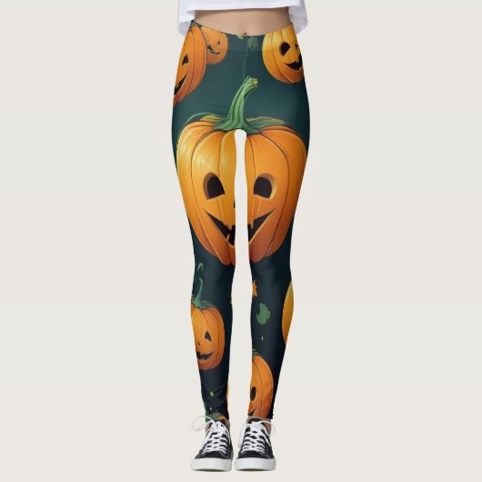 Jack-O-Lantern Delight - Kürbismuster Leggings (Vorderseite)