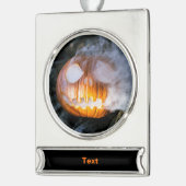 Jack-o-Lantern des kopflosen Pferdes Kopf an Flamm Banner-Ornament Silber (Links)