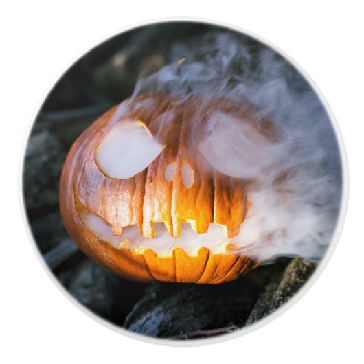 Jack-o-Lantern des kopflosen Pferdes Kopf an Flamm Keramikknauf (Vorderseite)