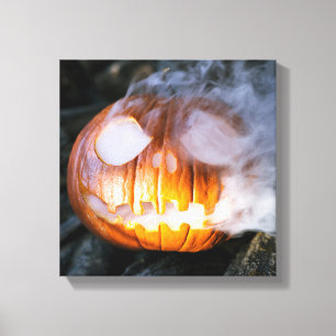 Jack-o-Lantern des kopflosen Pferdes Kopf an Flamm Leinwanddruck