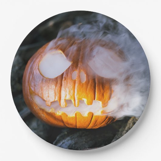 Jack-o-Lantern des kopflosen Pferdes Kopf an Flamm Pappteller (Vorderseite)