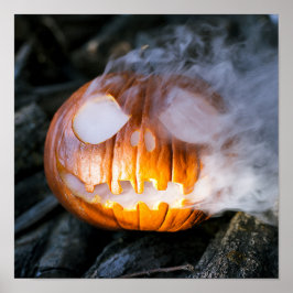 Jack-o-Lantern des kopflosen Pferdes Kopf an Flamm Poster