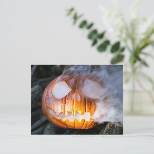 Jack-o-Lantern des kopflosen Pferdes Kopf an Flamm Postkarte (Stehend Vorderseite)